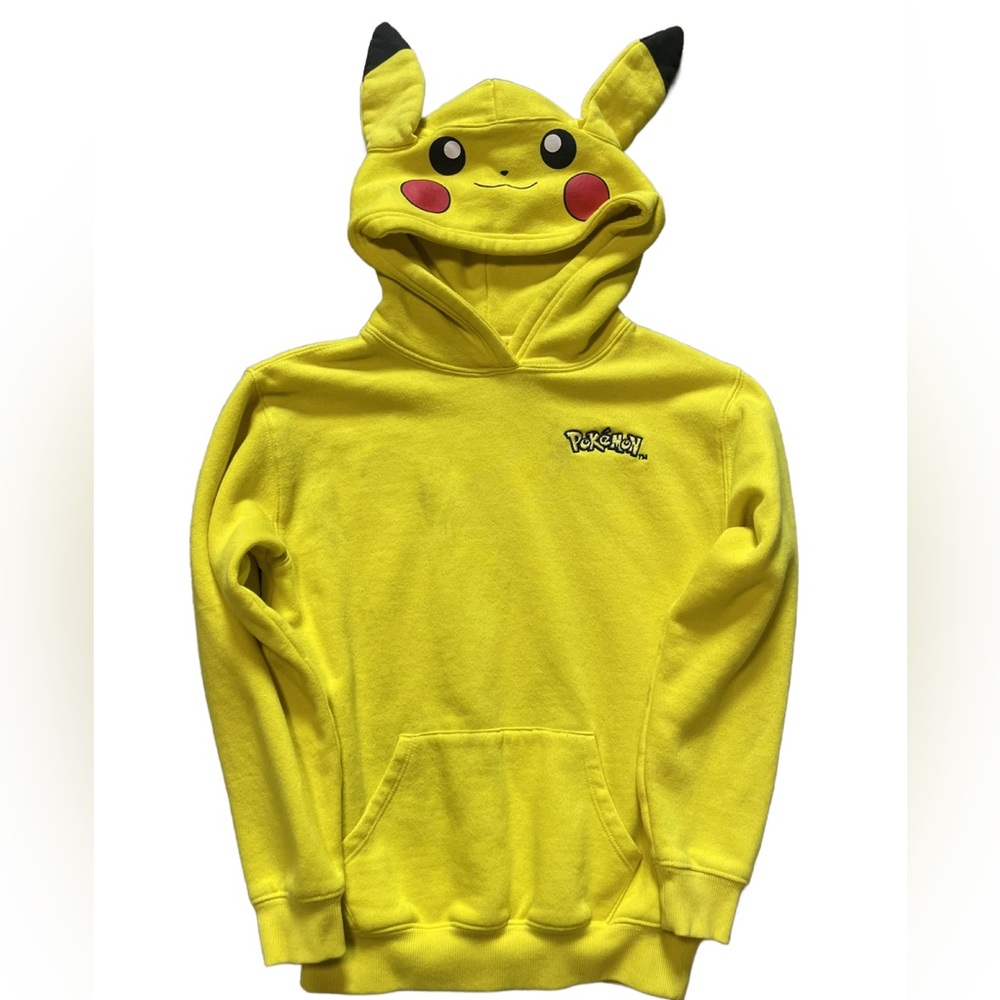 Kids' Pokémon Pikachu Bright Yellow Pullover Hoodie w/Ears & Logo (Size: 11/12)